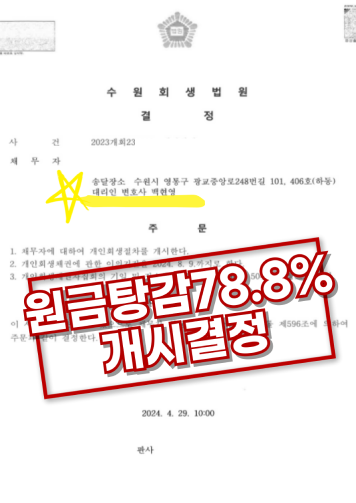 원금탕감 78.8% 개시결정 결정문 이미지