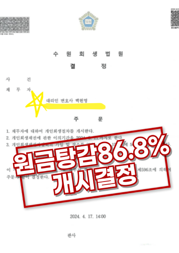 원금탕감 86.8% 개시결정 결정문 이미지