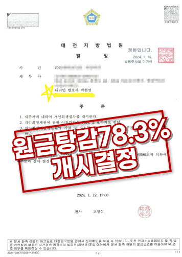 원금탕감 78.3% 개시결정 결정문 이미지