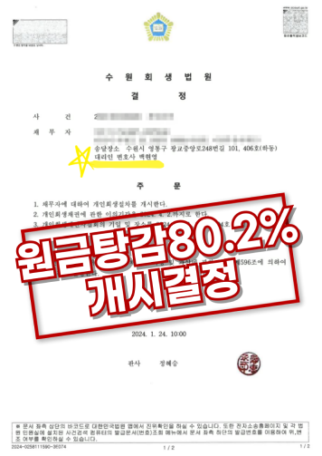 원금탕감 80.2% 개시결정 결정문 이미지
