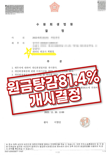 원금탕감 81.4% 개시결정 결정문 이미지